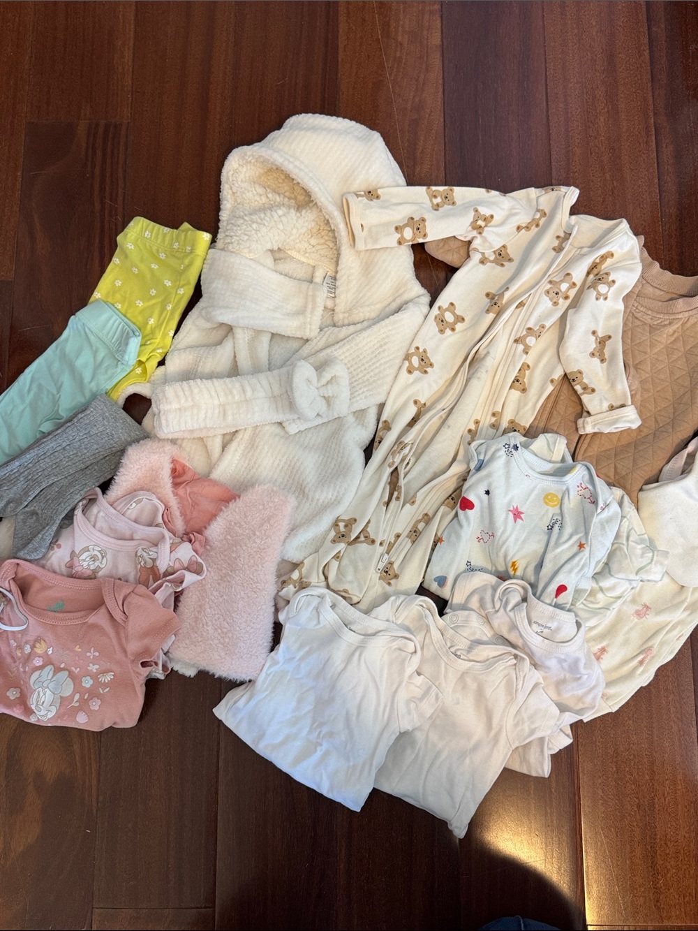 Mixed Baby Clothing Bundle with Cream Hooded Robe and Beige Bear Sleeper